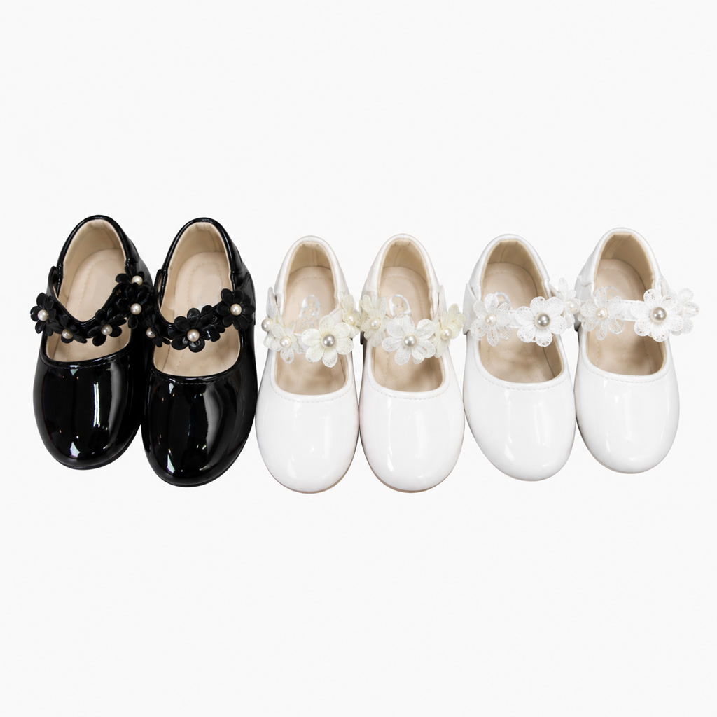 Zapato de charol para niña con moño central de tela