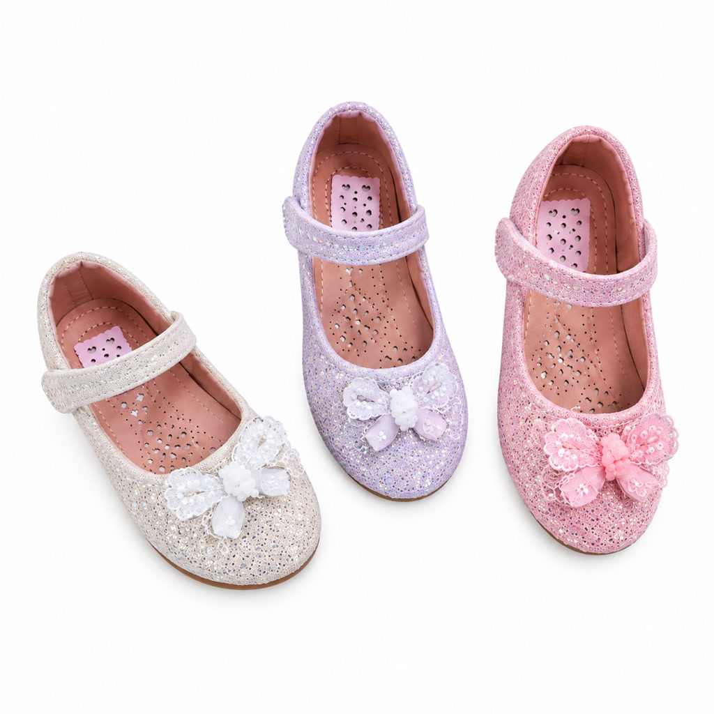 Zapato de charol para niña con mariposa y moño en la punta
