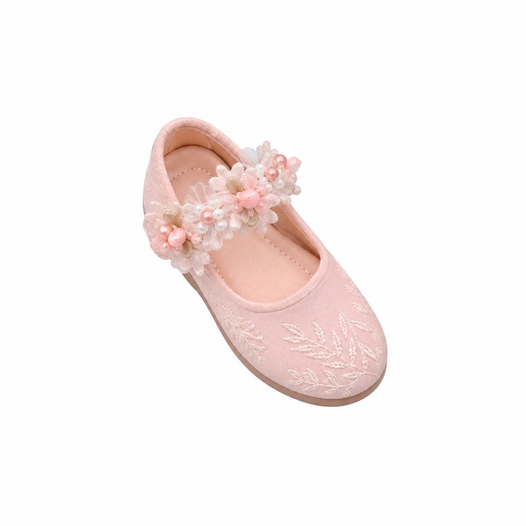 Zapato de charol para niña con flor de tul lateral