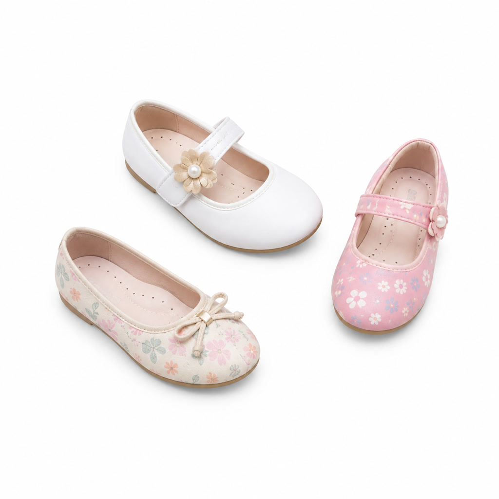 Zapato de charol para niña con flor de tul en la punta