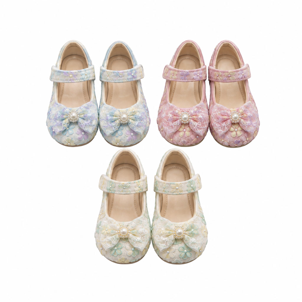 [DLM-5018-1] Zapato de charol para niña con flor de tul en el empeine