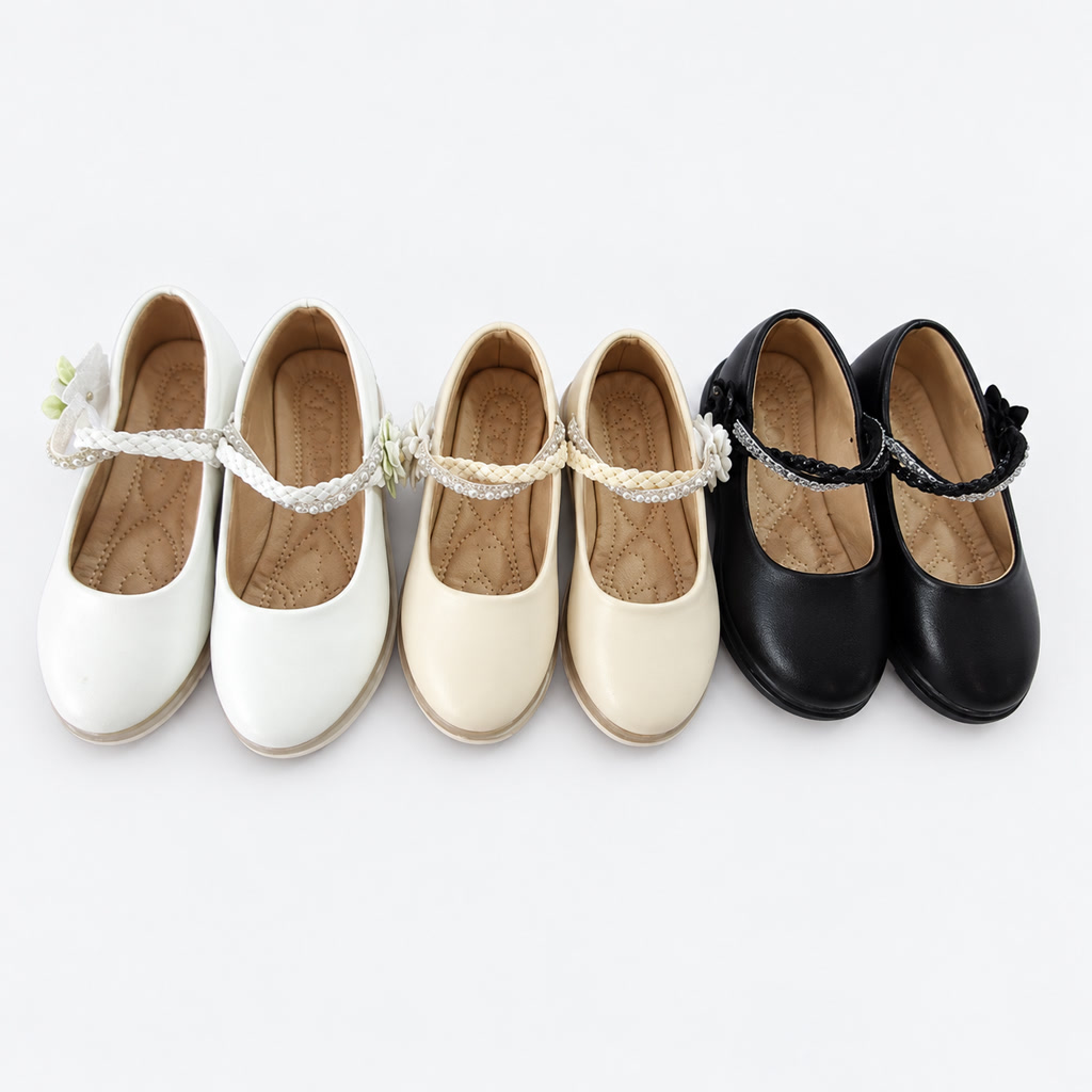 [DLM-601] Zapato de charol para niña con pulsera de cuentas y punta lisa
