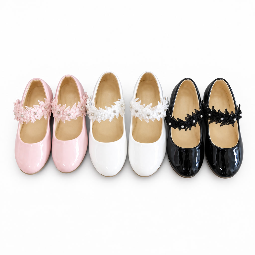 [SL-0111-8] Zapato de charol para niña con correa doble y punta lisa