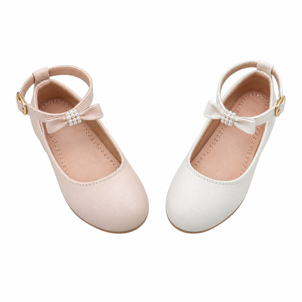 [DLM-2729] Zapato de charol para niña con correa de cuentas y lazo frontal