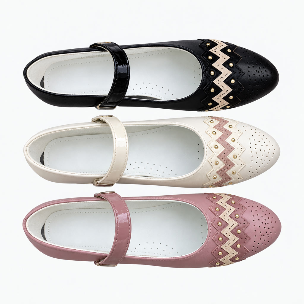 [SL-3-11] Zapato de charol para niña con cadena y borde de picos