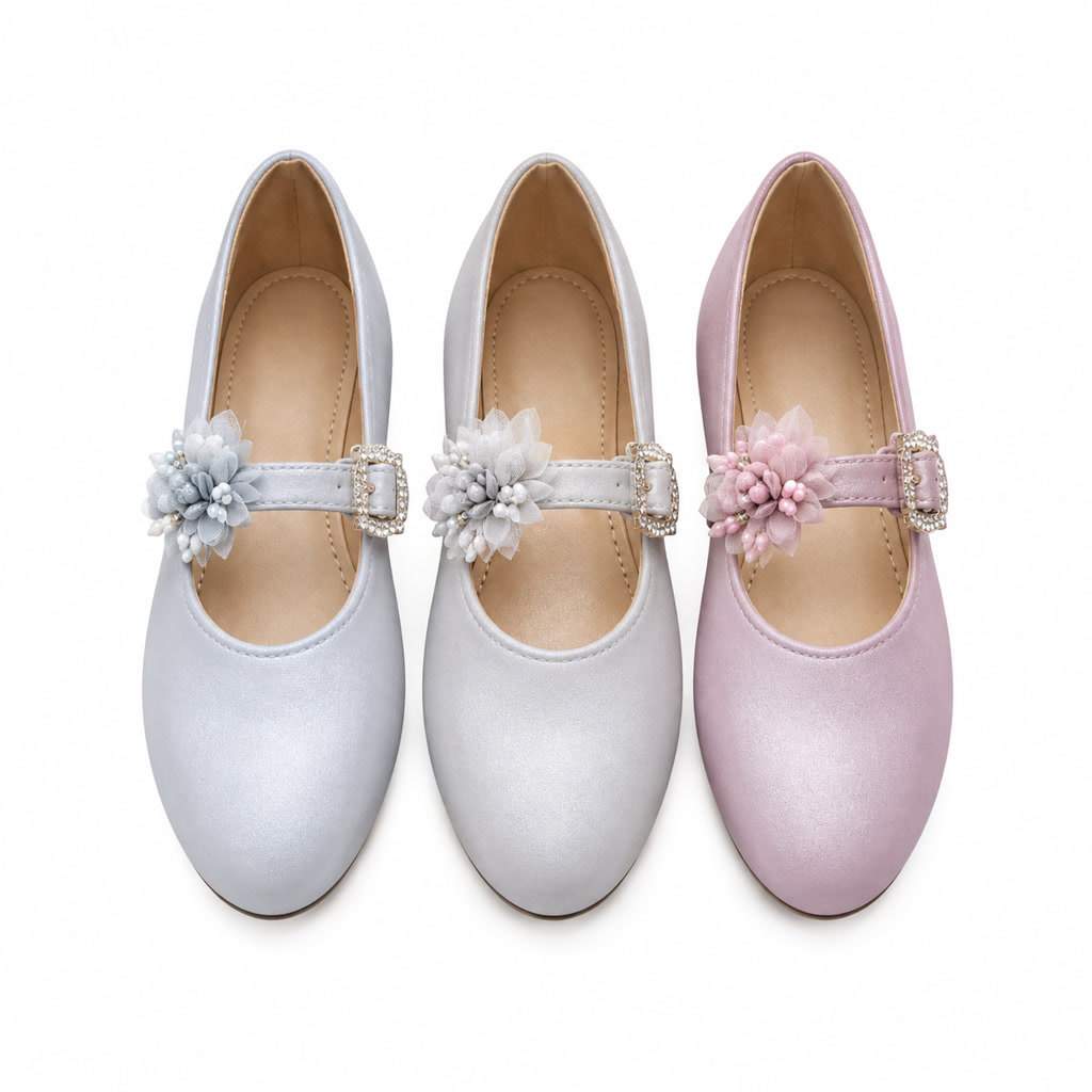 [SL-44] Zapato de charol para niña con adorno central sobre punta lisa