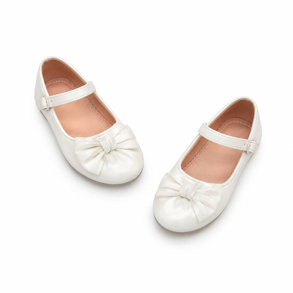 Zapato de charol para niña con moño plano de lazos anchos