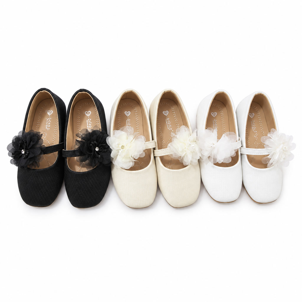 [DLM23-1000] Zapato de charol Oxford para niña con flor frontal de encaje (26-30)