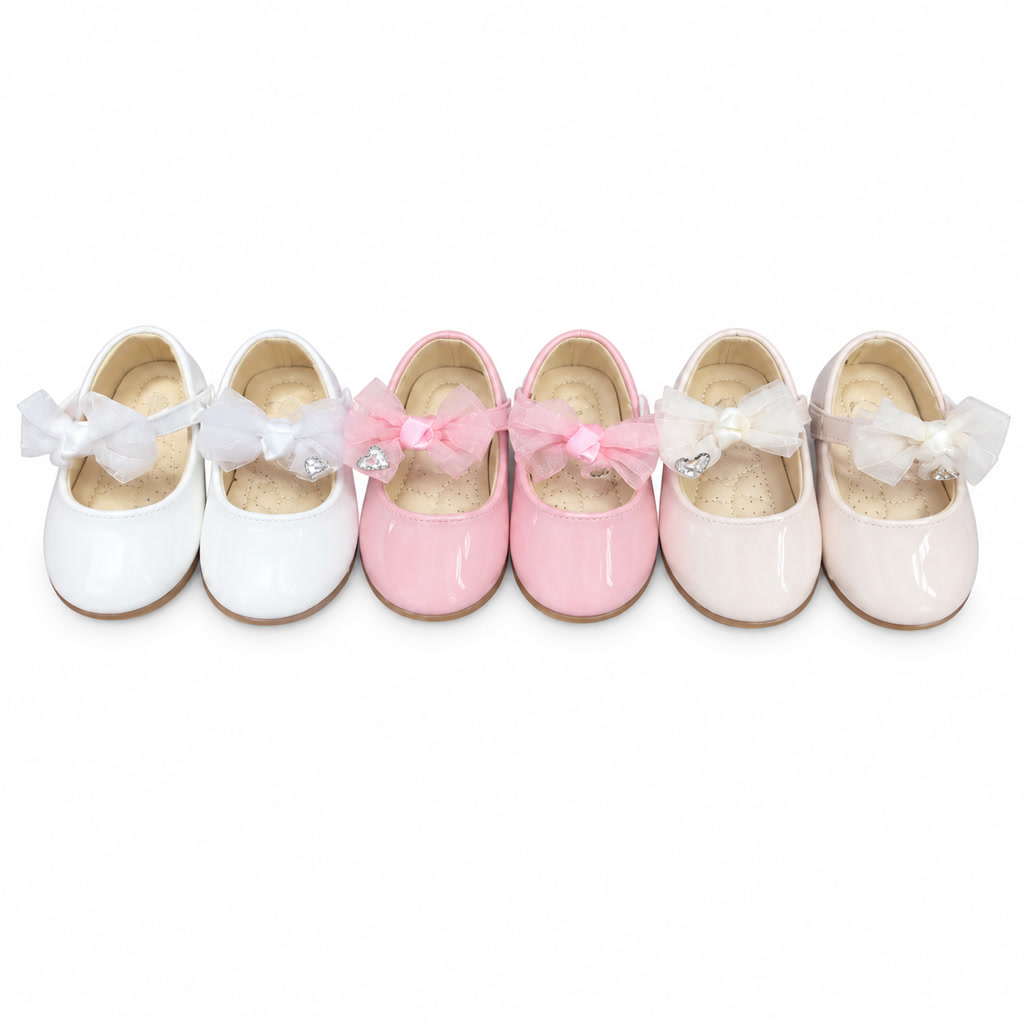[DLM-2080-1] Zapato de charol para niña con flor de tul en la punta (16-20)