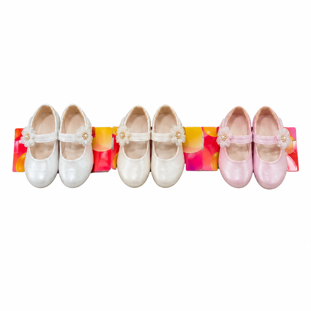 [DLM-6140-1] Zapato de charol para niña con flor de tul y tira en T (16-20)