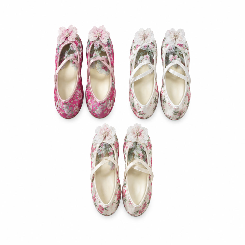 [DLM-3633] Zapato de charol para niña con flores de tela sobre puntera (26-30)