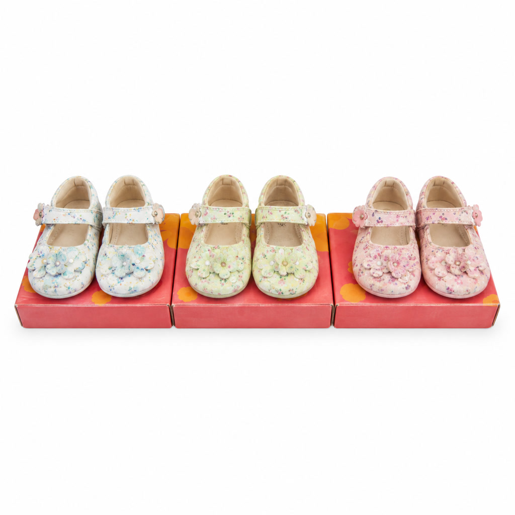 [DLM-2344-1] Zapato de charol para niña con flor y pulsera de cuentas (16-20)