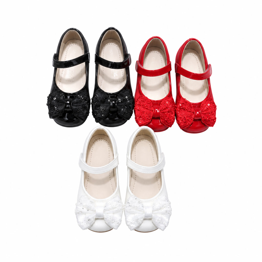 [DLM-3678] Zapato de charol para niña con moño de cinta y correa de cuentas (26-30)