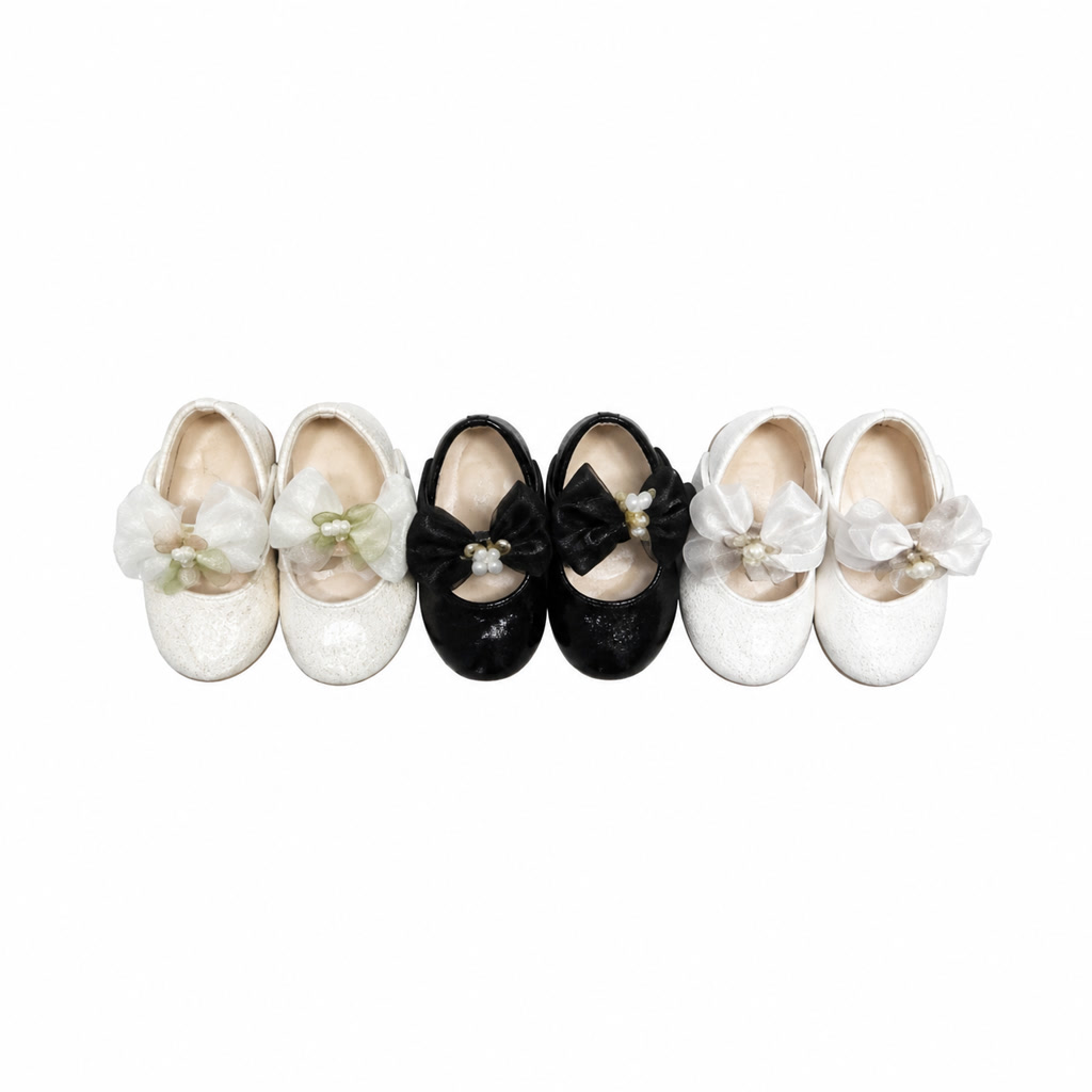 [DLM-2818] Zapato de charol para niña con moño de tul y correa delgada (15-19)
