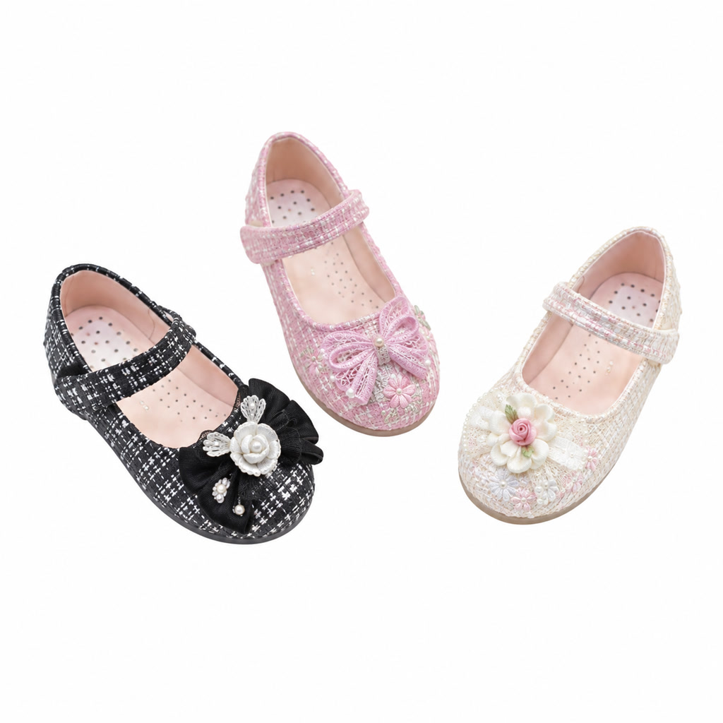 [DLM-2005] Zapato de charol para niña con moño en contraste y cuentas