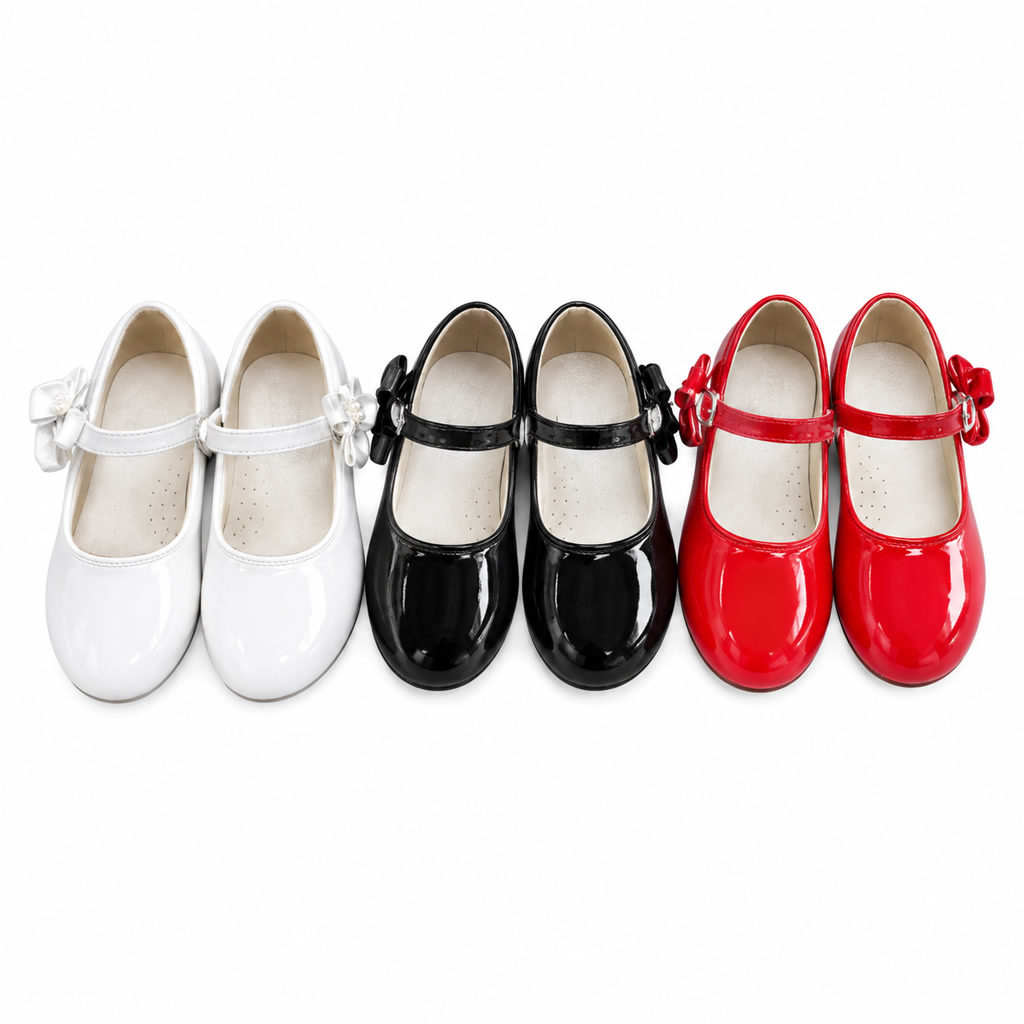 [DLM-3185] Zapato de charol para niña con pulsera doble y moño brillante (26-30)