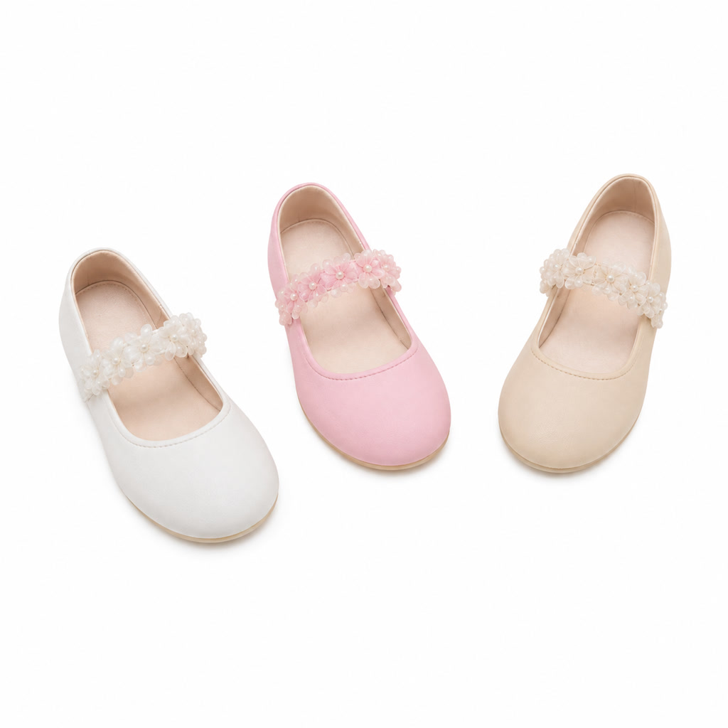 Zapato de charol para niña con moño de tul y adorno central