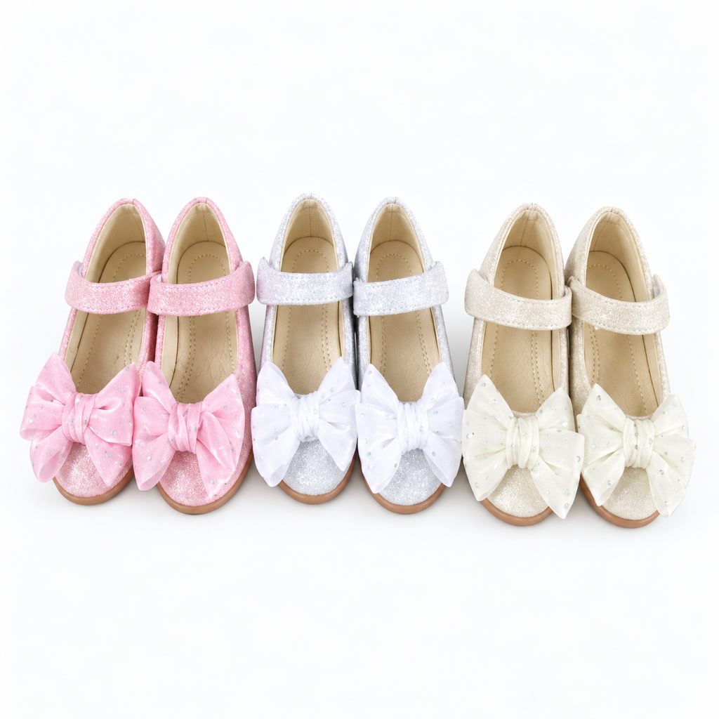 Zapato de charol para niña con moño de lazos redondos