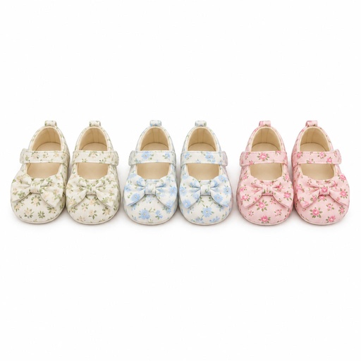 Zapato de charol para niña con flor y pulsera de cuentas